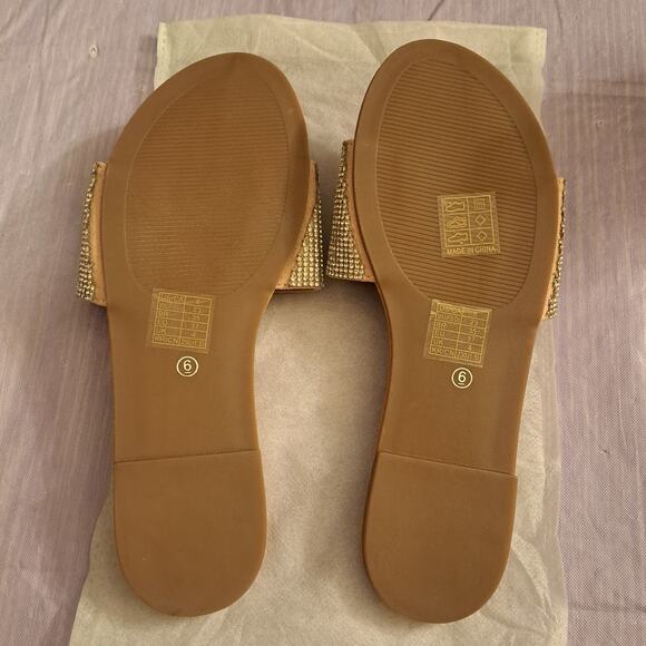 Women's Size 6 Rhinestone Flat Open Toe Sparkle Slide Sandals - Picture 7 of 9